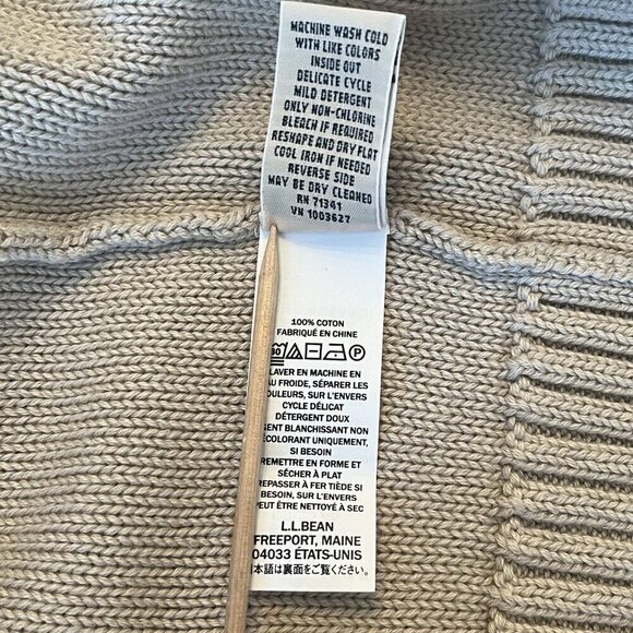 LL Bean Sweater Womens L Beige Full Zip Cable Knit Cardigan Sweater Vtg Coastal - Picture 10 of 10